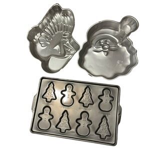 Vintage baking lot Ekco cookie sheet Wilton Christmas Santa stork cake pans